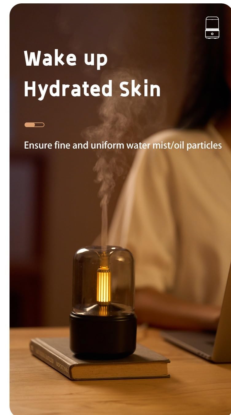 Air Diffuser, Candlelight Humidifier, Portable Essential Oil Diffuser Noiseless Waterless Auto-Off Protection for Spa,Home,Yoga,Office,Bedroom