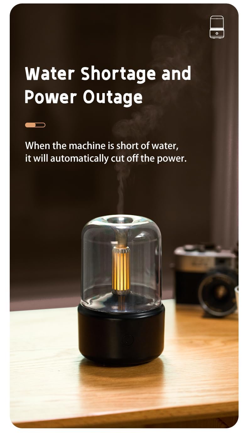 Air Diffuser, Candlelight Humidifier, Portable Essential Oil Diffuser Noiseless Waterless Auto-Off Protection for Spa,Home,Yoga,Office,Bedroom