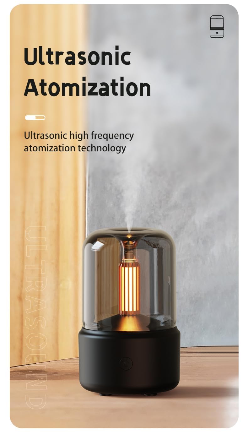 Air Diffuser, Candlelight Humidifier, Portable Essential Oil Diffuser Noiseless Waterless Auto-Off Protection for Spa,Home,Yoga,Office,Bedroom