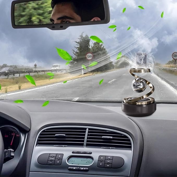 Solar Rotating Car Air Freshener-Refillable Aromatherapy Diffuser & Eco-Friendly Dashboard Air Purifier with Stylish Auto-Rotation, Solar-Powered Fragrance Diffuser for Car Interior