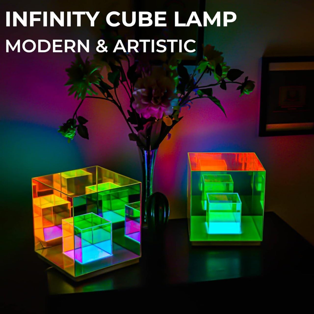 Infinity Cube Lamp | Infinity Cube Light | 3D Infinity Cube Lamp | 3D Infinity Cube Light | Table RGB LED Lamp | Table Lamp | 3D Infinity Light | LED Cube Table Lamp | DIY Cube Mirror Lamp