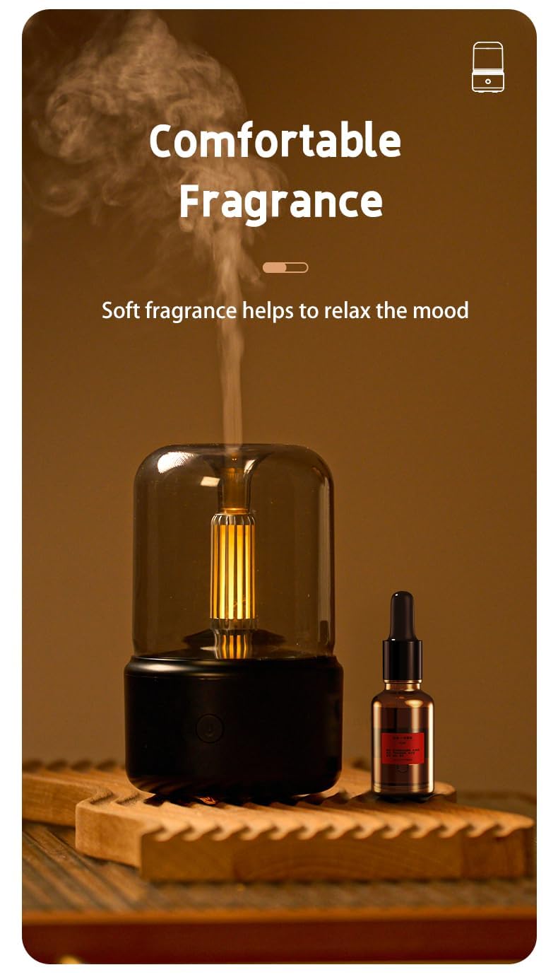 Air Diffuser, Candlelight Humidifier, Portable Essential Oil Diffuser Noiseless Waterless Auto-Off Protection for Spa,Home,Yoga,Office,Bedroom