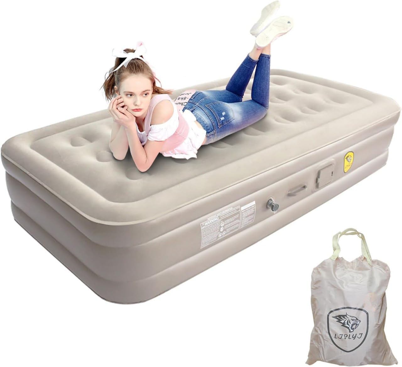 Inflatable Blow Up Air Bed Mattress Sofa with Pump, Pillow & Storage Bag PU Leatherette 2 Seater Inflatable Sofa (Color - Khakhi, DIY(Do-It-Yourself))