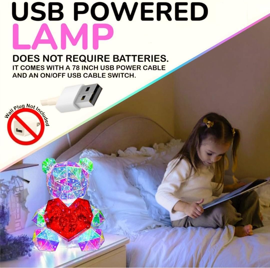 Glowing Teddy Bear Night Light with Heart Night Lamp for Bedroom, Night Lamp for Kids, Cute Teddy Bear Night Lamp, Kids Room Decor, Birthday Gifts, Lamp for Kids, USB Powered