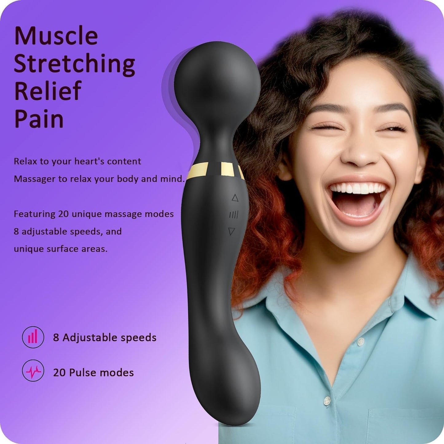 Body Massager For Pain Relief,Personal Body Massager For Women, Ergonomic Electric Handheld Dual Head Massager for Back, Travel-Friendly Massager, Rechargeable Wireless Vibration Mini Massager Black.