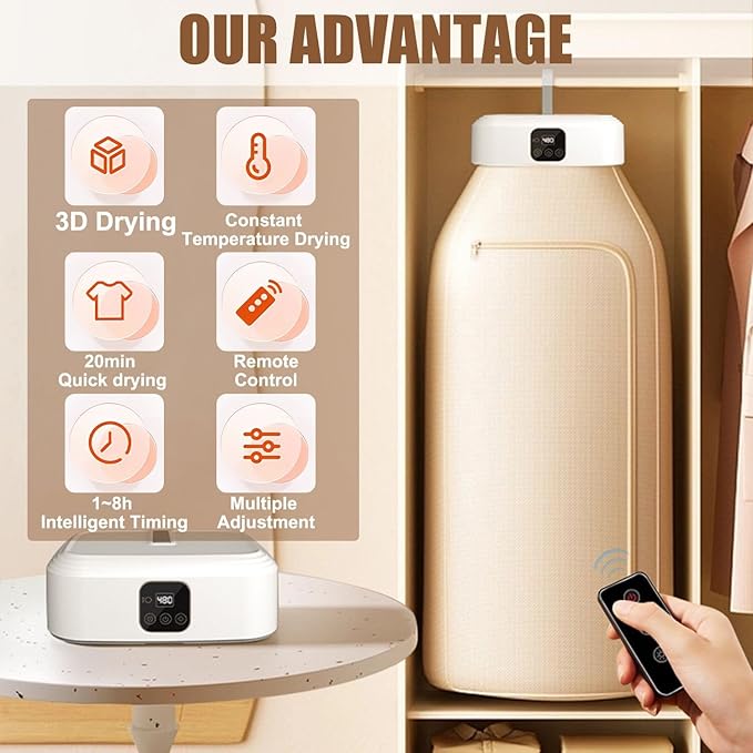 Portable Clothes Dryer On Store For Apartment, RV, Travel - Premium Mini Dryer Machine For Light Clothes, Underwear, Baby Clothes - Foldable With Timer, Sturdy, Quick and Easy To Use