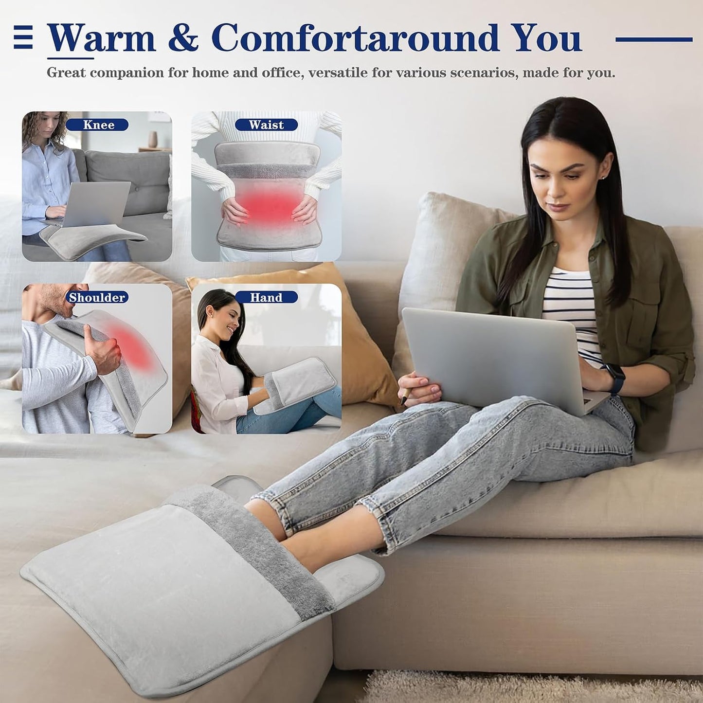 Electric Heated Foot Warmer for Men and Women, DEIZA Fast Heating, LCD Display, 3 Temperature Settings, Non-Slip, Machine Washable, Overheat Protection, 10 ft Cord, Perfect for Desk, Bed, Office (Medium-1 Pc)