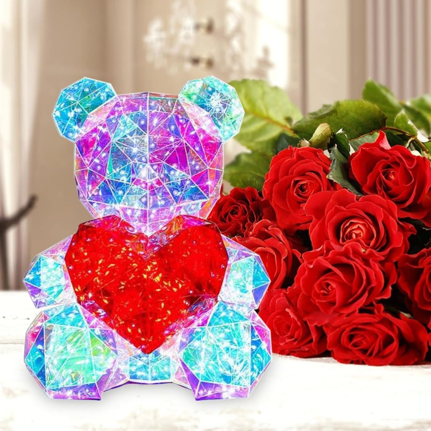Glowing Teddy Bear Night Light with Heart Night Lamp for Bedroom, Night Lamp for Kids, Cute Teddy Bear Night Lamp, Kids Room Decor, Birthday Gifts, Lamp for Kids, USB Powered