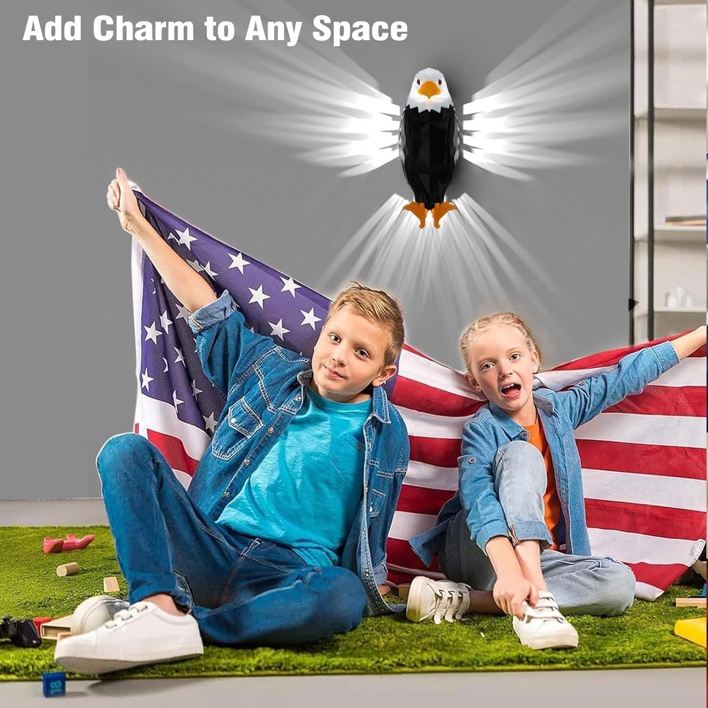 Eagle Wall Light, 3D Spread Wings Owl Wall Light, LED Resin Creative Animal Statue, Magnetic Wall Eagle Lamp, Cool Home Decoration Lamp for Bedroom Living Room Hallway