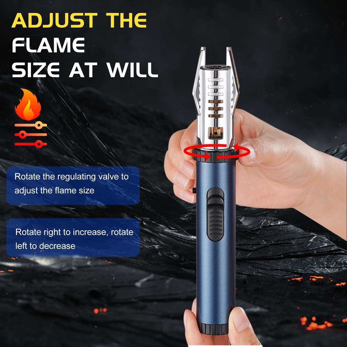 Jet Flame Lighter,Bright Fire Lighter with Safety Lock and Adjustable Flame, Refillable Butane Gas Windproof Jet Flame Cool Lighters for Candles Campfires BBQ Baking, Camping, Gift.