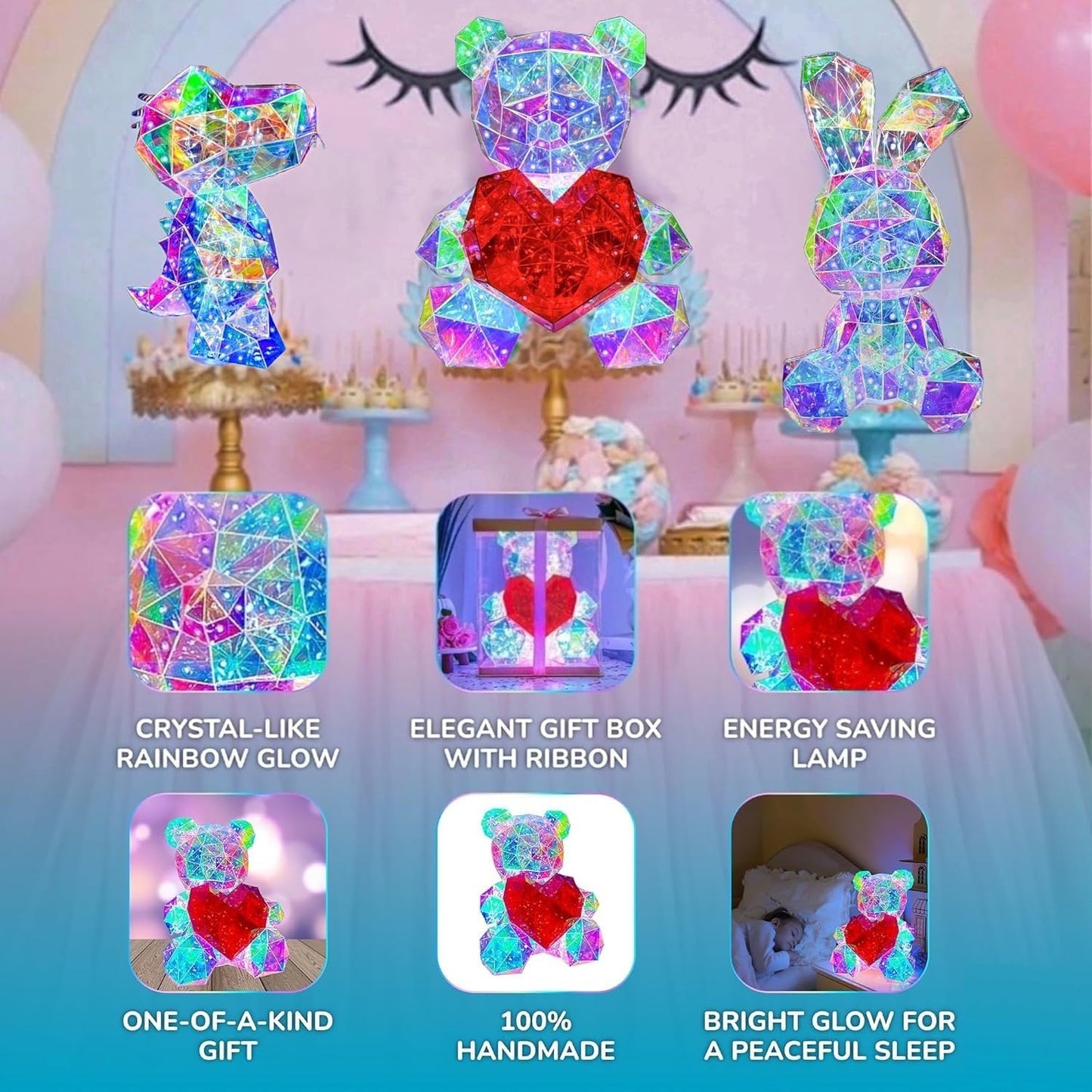 Glowing Teddy Bear Night Light with Heart Night Lamp for Bedroom, Night Lamp for Kids, Cute Teddy Bear Night Lamp, Kids Room Decor, Birthday Gifts, Lamp for Kids, USB Powered