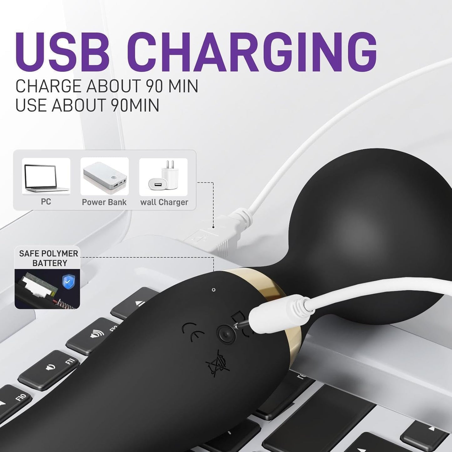 Body Massager For Pain Relief,Personal Body Massager For Women, Ergonomic Electric Handheld Dual Head Massager for Back, Travel-Friendly Massager, Rechargeable Wireless Vibration Mini Massager Black.