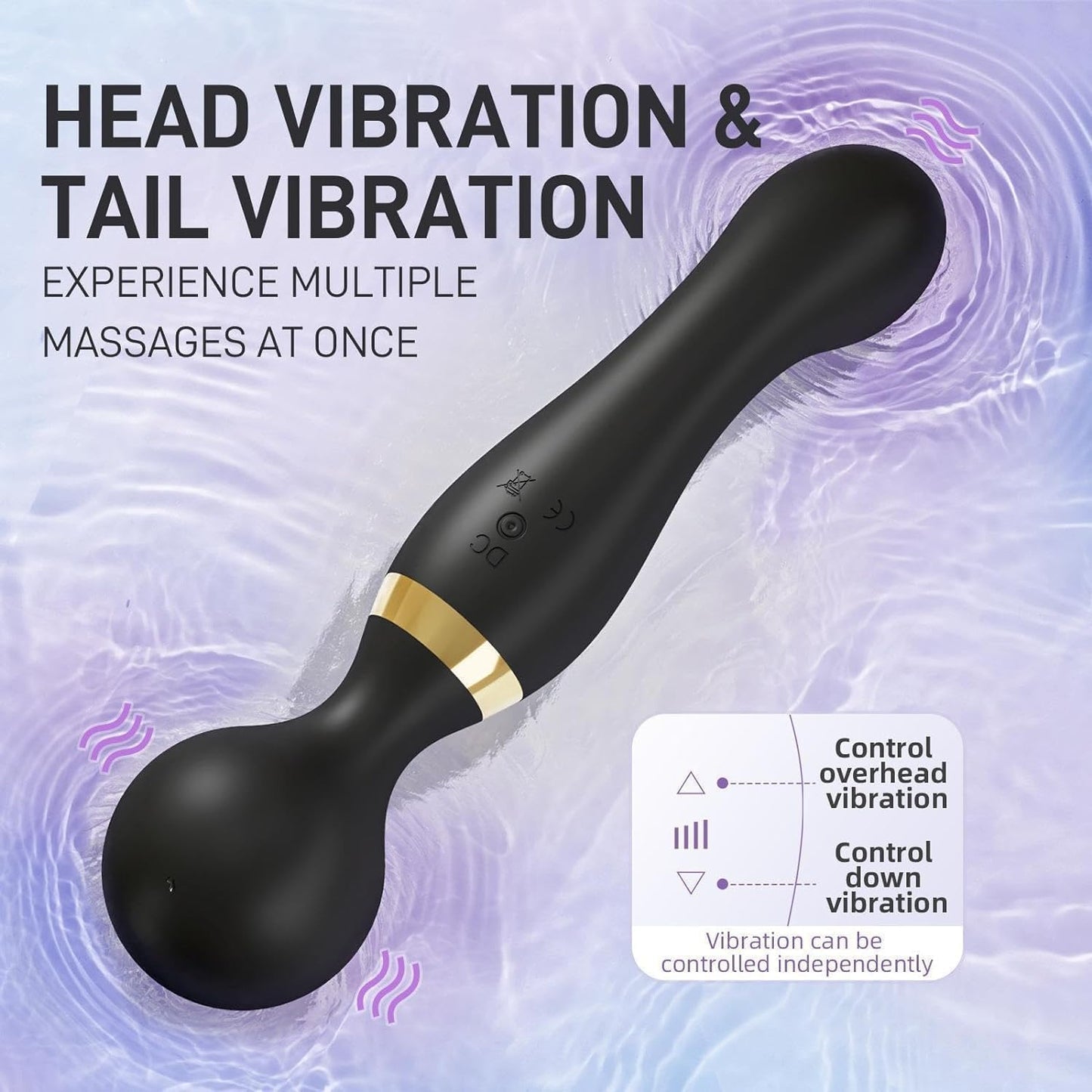 Body Massager For Pain Relief,Personal Body Massager For Women, Ergonomic Electric Handheld Dual Head Massager for Back, Travel-Friendly Massager, Rechargeable Wireless Vibration Mini Massager Black.