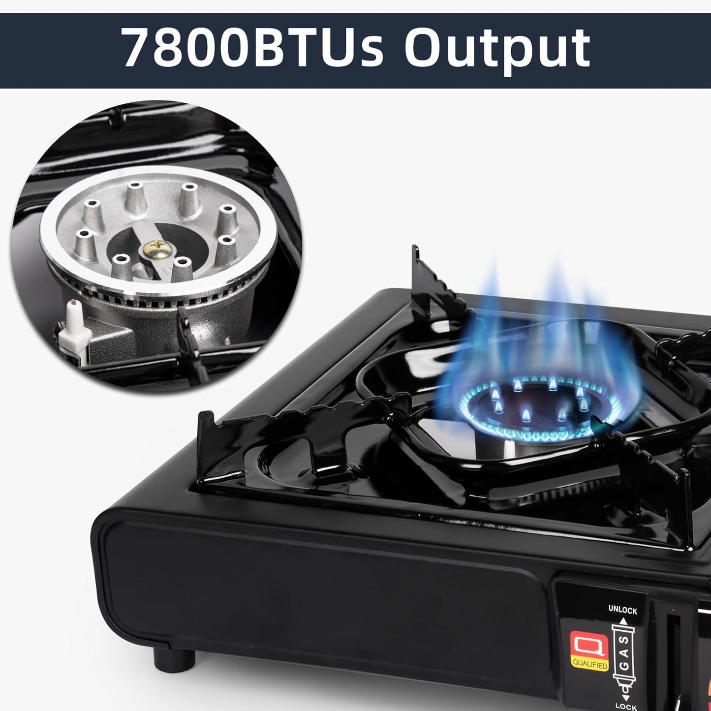 Dual Fuel Portable Gas Stove for Propane & Butane, Camping Stove with Single Burner, Propane Adapter Hose and Carrying Case Included, 7800BTUs